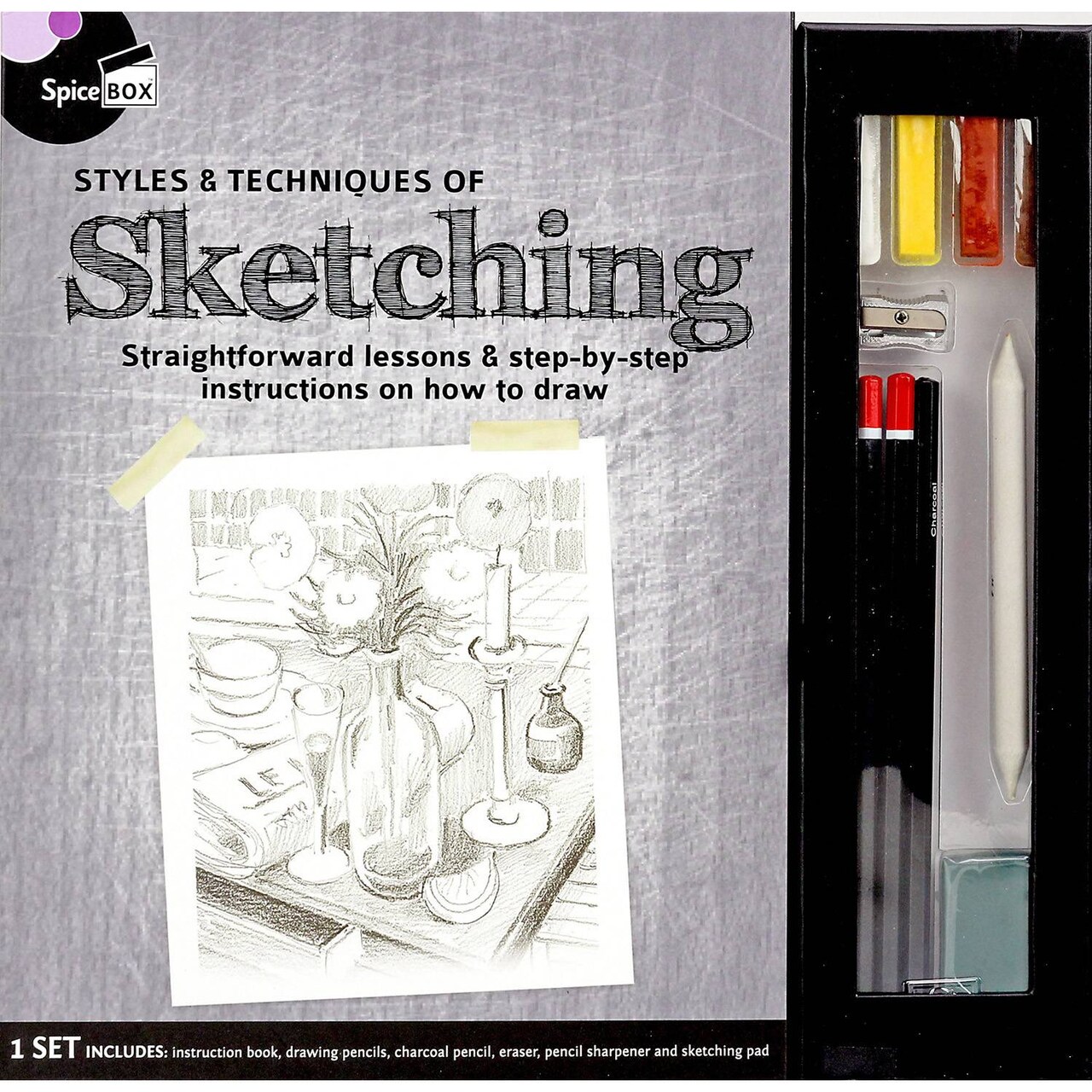 SpiceBox Masterclass Sketching Styles and Techniques Adult Art Craft Kit, Pad, Pencils